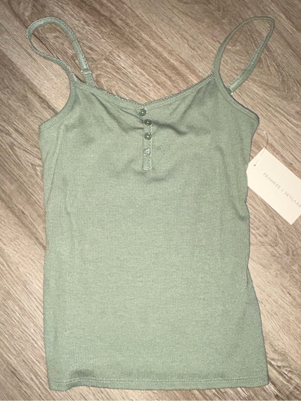 Ribbed Henley Cami Tank Top - Sage Green